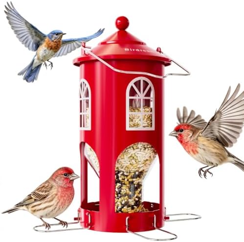 Birdream Metal Bird Feeder for Outdoors Hanging, 1.5lb Large Capacity, Red