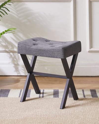 IBUYKE U-Shaped Linen Vanity Stool, X-Leg Makeup Chair, Dark Gray WBD018G