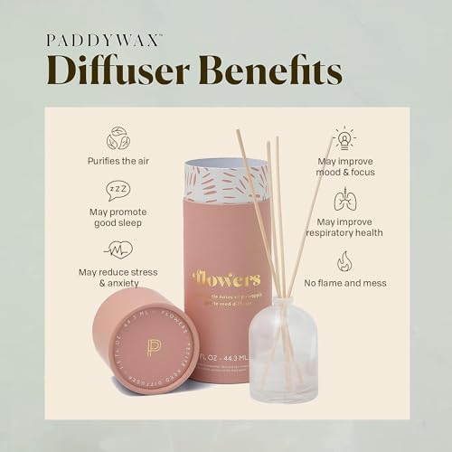Paddywax Petite Reed Diffuser Set, Flowers, White, 1.5 oz