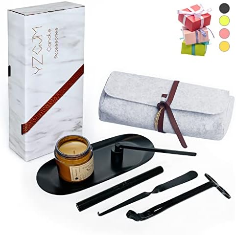 Exquisite Candle Accessories Tool Pack Bag, Rechargeable Electric Lighter， Wick Trimmer, Dipper, Snuffer and Tray Holder Elegant Kit Gift for Candle Lovers in Dating, Valentines Decor. ( Matte Black )