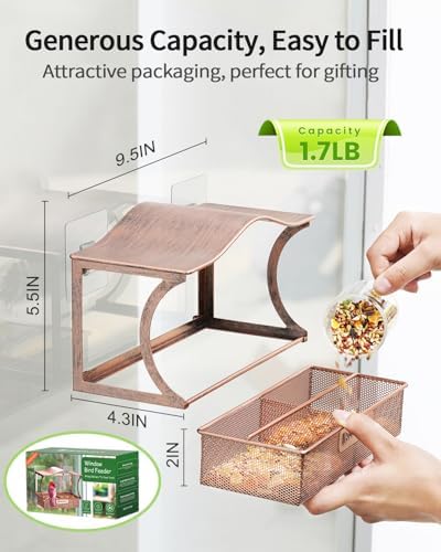 Window Bird Feeder with Strong Suction Cups, Metal Outdoor Gift - Curved