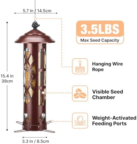 Veehoo Squirrel Proof Bird Feeders for Outdoors Hanging, Holds Up to 3.5 lb