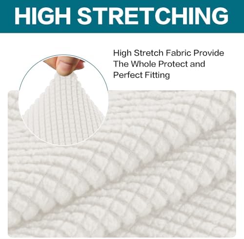 Turquoize 2 Piece Chair Covers Armchair Covers for Living Room Stretch Armchair Slipcovers Soft Chair Cover with Arms Feature Thick Jacquard Fabric, Machine Washable (Chair, Porcelain White)