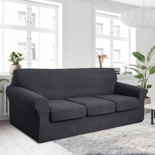 U-NICE HOME 4 Pieces Oversized Stretch Couch Cover Slipcover, Dark Grey