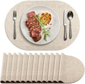 Faux Leather Oval Placemats Set of 12, Beige