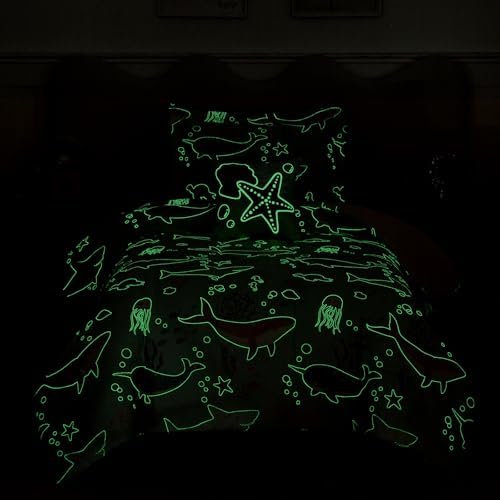 Twin Comforter Set for Girls/Boys-3 Pieces Ocean Glow in the Dark Bedding