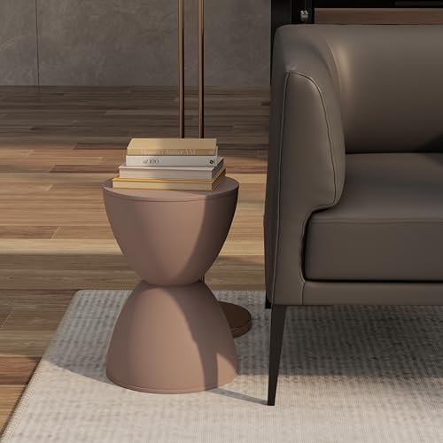 Euro Style Sallie Indoor/Outdoor Stool or End Table | Modern Hourglass Accent Style | UV- Protected Plastic Extra Seating or End Table for Patio, Balcony, Poolside, Entryway, or Living Room | Taupe