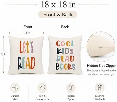 Rusenbao Kids Classroom Reading Corner Decor Throws Pillows Covers 18 x 18