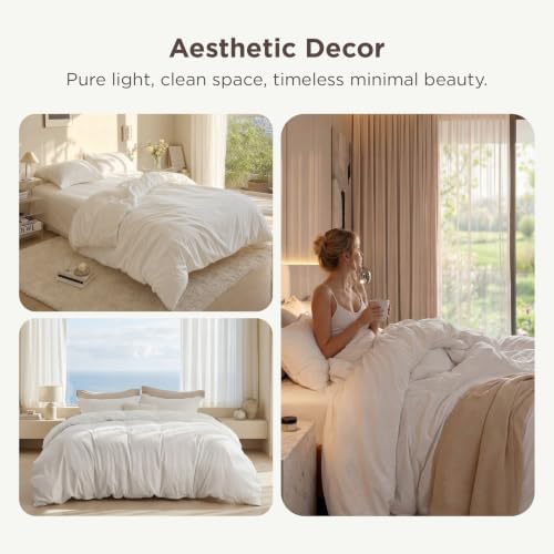 Bedsure Twin/Twin XL Duvet Cover with Fitted Sheet, Double Brushed, White
