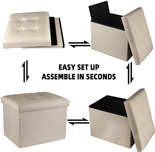 ALASDO Ottoman Storage Ottoman Footrest Stool Foldable Foot Rest Footstool Bench for Living Room 17x13x13inches Beige