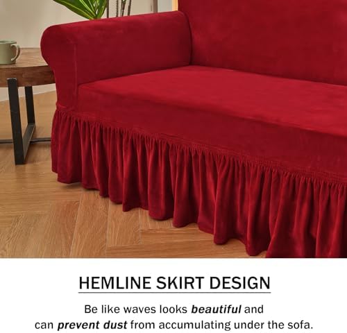 NICEEC Red Couch Covers for Sofa Cover Universal Slipcovers with Skirt