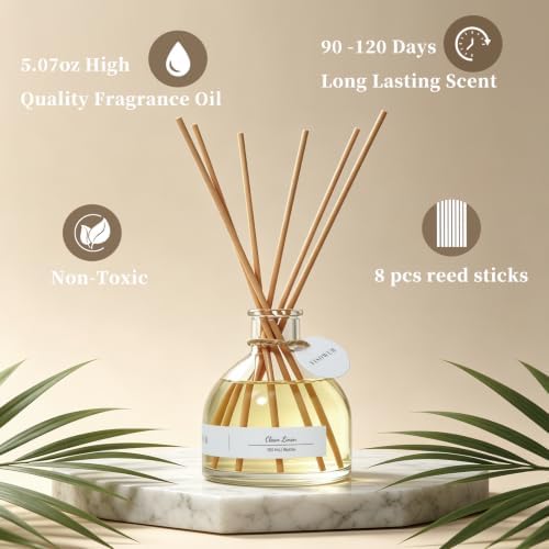 Reed Diffuser for Home Bathroom, 150ml Linen Scented Diffuser with Sticks, Long Lasting Citrus Fragrance Air Freshener for Bedroom Office Home Decor