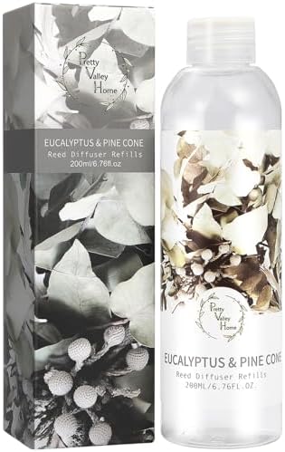Reed Diffuser Refill, Eucalyptus Pine Cone Reed Diffuser Oil Natural Scented Essential Oil Refill Home Fragrance for Bathroom, Bedroom, Office Decor 200ml (6.76oz)
