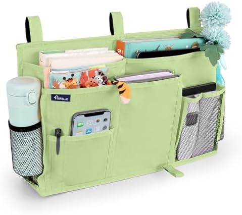Surblue Bedside Caddy Hanging Bed Organizer Storage Bag Pocket for Bunk and Hospital Beds, College Dorm Rooms Baby Bed Rails, Camp 8 Pockets, (Large, Sage Green)