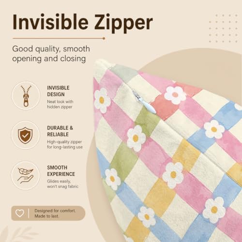 Cottagecore Floral Daisy Gingham Decor Pillow Cover 18x18