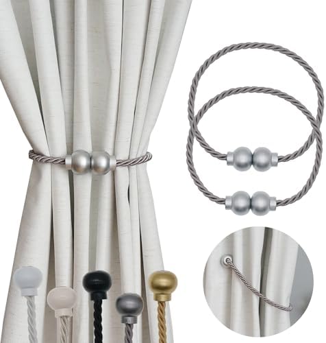 2Pcs Magnetic Curtain Tiebacks Modern Handmade Rope Curtain Tie Backs Grey
