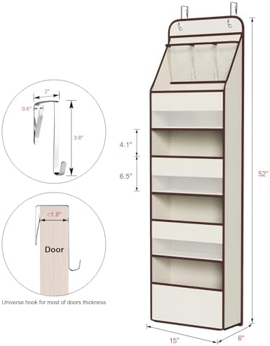 Univivi Fabric Over Door Hanging Organizer for Baby Nursery, Beige, 5-Shelf