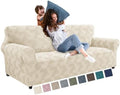 JIVINER 1 Piece Couch Cover for 3 Cushion Couch, High Stretch Sofa Covers with Elastic Bottom, Washable Sofa Slipcovers for Dog, Pets Feature Geometrical Jacquard Fabric (Sofa, Beige)
