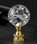 Crystal Lamp Finial Cap – Handmade Ball Shaped Clear Crackle Glass, Polished Brass Finish Base