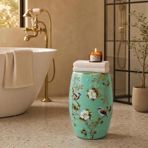 Ceramic Garden Stool, Oriole Among Azaleas Green Decor
