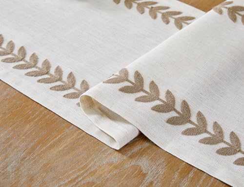 Wracra Embroidered Table Runner, Taupe Table Runners 60 Inches Long