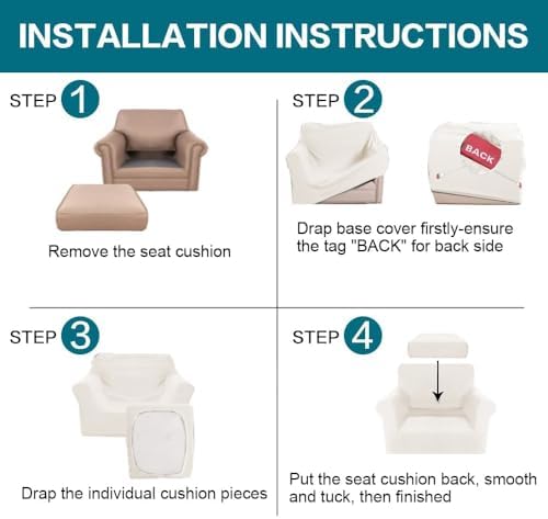 Turquoize 2 Piece Chair Covers Armchair Slipcovers for Living Room Armchair Sofa Cover with Individual Cushion Covers Feature Jacquard Fabric (Chair, Porcelain White)
