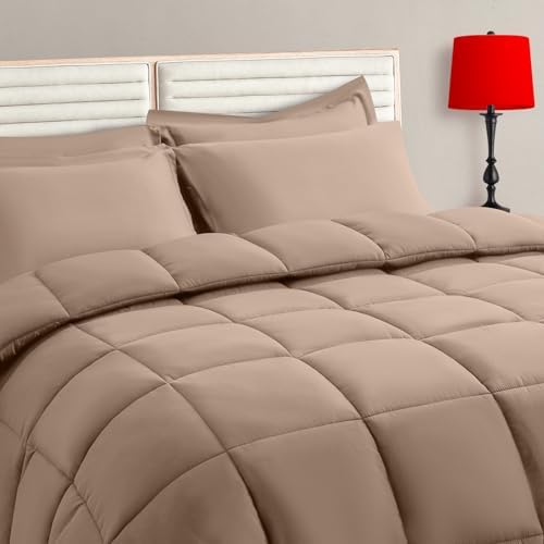 Beige King Size Comforter Set - 7 Pieces, Bed in a Bag Bedding Sets