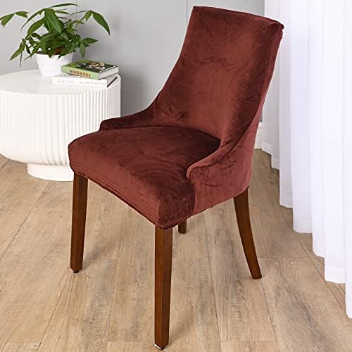 MIFXIN Wingback Side Chair Cover Dining Chair Slipcover 2 Pack Velvet Stretch Sloping Armchair Accent Chair Protector Seat Covers for Dining Room Banquet Home Decor (Coffee)