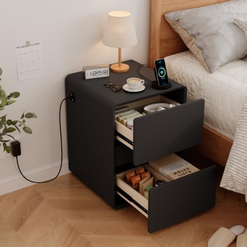 BOSHIRO 16″ Narrow Nightstand, Slim Bedside Tables for Small Bedroom, Black