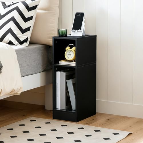 MAHANCRIS Narrow Nightstand, Narrow End Table with Charging Station