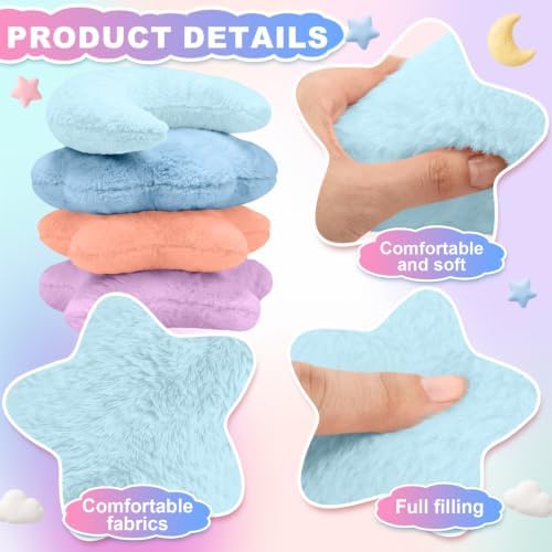 4 Pcs Plush Cloud Star Moon Throw Pillow Set, Mint, Blue, Purple, Pink
