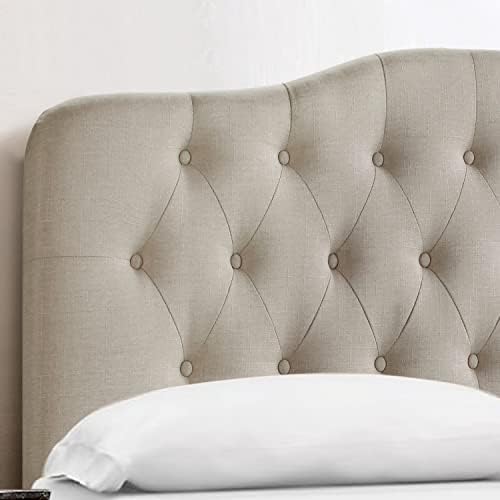 Rosevera Givanna Adjustable Height Headboard with Linen Upholstery and Button Tufting for Bedroom, Queen, Natural