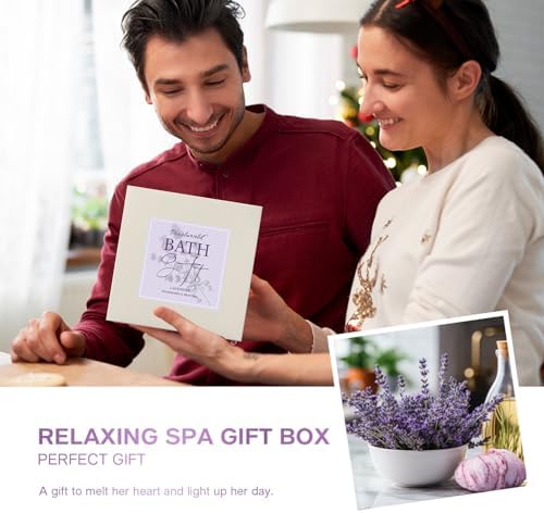 Lavender Spa Gift Set for Women, Luxury 9 Pcs Bath Salts Set, Relaxation Gifts for Women, Self Care Set, Clean Moisturizing Skin, Gifts for Mom, Wife, Sister, Friend