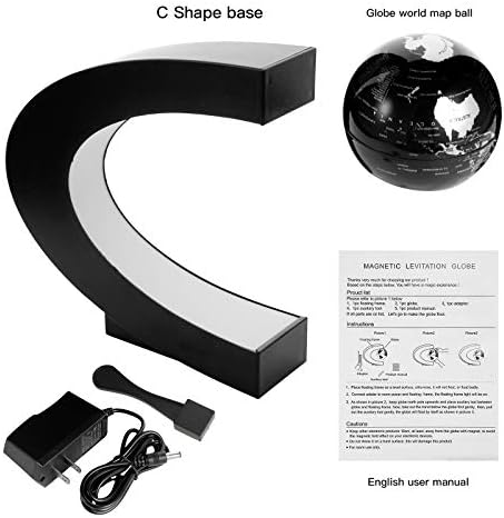 Gresus Magnetic Levitation Floating World Map Globe, C Shape Base with LED Lights, Great Fathers Students Teacher Business Boyfriend Birthday Gift for Desk Decoration （Black) (Globe doesn't light up)