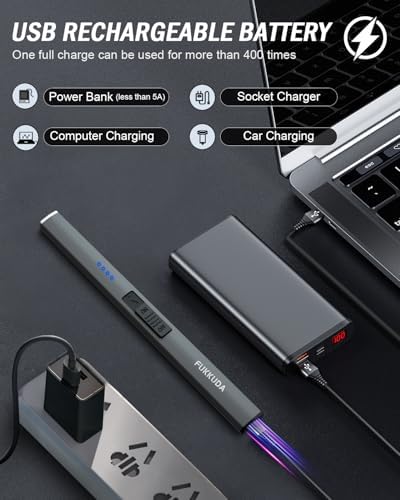 FUKKUDA Electric Candle Lighter, Rechargeable USB Arc Lighter for Candles, Fireplace, Camping BBQ, Christmas Stocking Stuffers, Birthday, Valentines Day and Easter Gifts for Women Men (Space Grey)