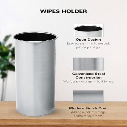 Wipe Holder for Kitchen/Bathroom Counter, Disinfectant Wipe Container, Modern Kitchen Decor, Vintage Countertop Wipe Storage Organizer Caddy, with Silver Finish