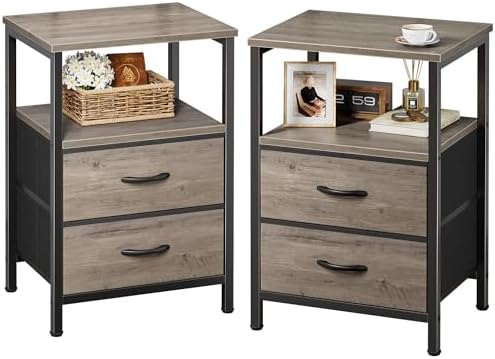 Huuger Night Stand Set of 2, Nightstand with 2 Drawers, Bedside Table