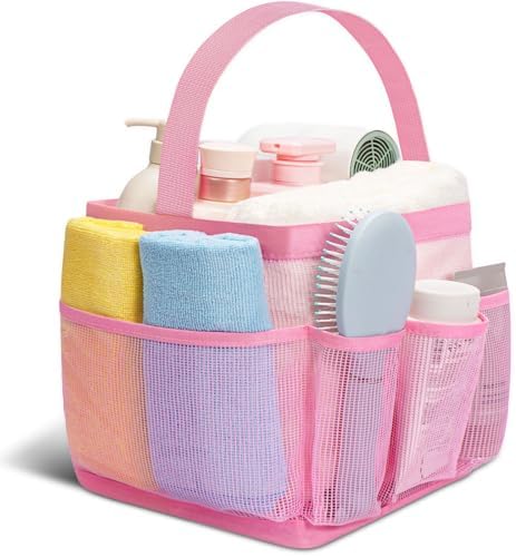 Camping Essentials Shower Caddy Portable for College Dorm Room Essentials for Girls with 8 Pockets,Large-Capacity Shower Caddy Dorm Basket,Quick Dry Bath Bag for Bathroom,Gym,Travel,Swim,Beach-Pink