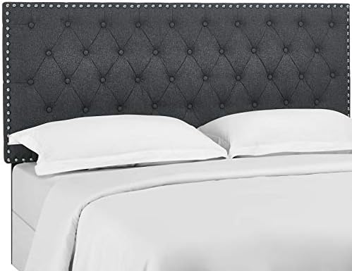 Modway Helena Tufted Button Fabric Upholstered Full/Queen Headboard with Nailhead Trim in Gray