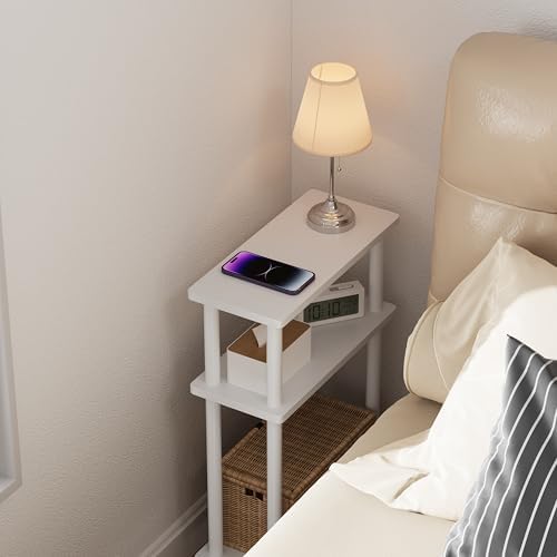 Apicizon Small Narrow Side Table, 3-Tier Skinny End Table, White