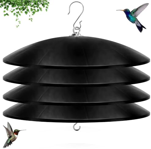 19.25-Inch Extra Large Squirrel Baffle,Hummingbird Feeder Shade Dome Cover, Bird Feeder Rain Guard, Hanging Squirrel Proof for Shepherd's Hook Outdoors (Black) 4 Pack