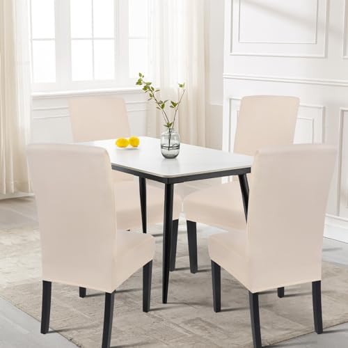 SearchI Dining Room Chair Covers Set of 4, Stretch Parsons Chair Slipcovers Super Fit Spandex Removable Washable Kitchen Chair Protector Cover for Dining Room, Hotel, Ceremony (Beige-Yellow)
