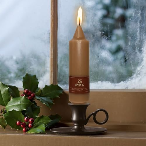 NJAO HOO Brown Short Taper Candle 5 Inch Fall Candlesticks Unscented Dripless Tapered Candle Set for Home Fall Decorations Wedding Party Dinner Candles, 4 Pack