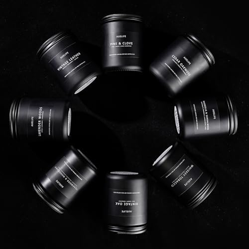 Scented Candles Set | Gifts for Men - 6Pack Candle Set - Masculine Candle, Soy Candles for Home Scented, Aromatherapy Gift - Fragrance of Smoke Vanilla/Leather/Mahogany/Tobacco/Oak/Amber Patchouli
