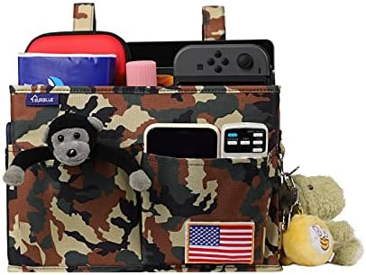 Surblue Bedside Caddy Hanging Organizer Storage Bag Pocket for Bunk, Hospital Beds, College Dorm Rooms, Baby Bed Rails, Wheelchair Side Bag, Camp Chairs, 4 Pockets and 2 Hooks (Small Jungle)