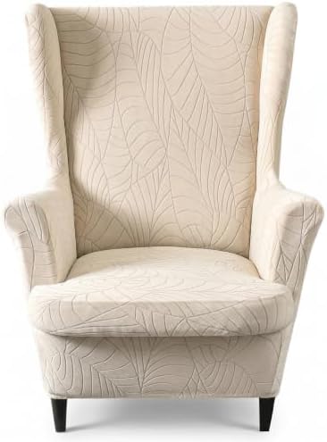 2 Piece Wingback Chair Cover Stretch Jacquard Wing Back Chair Slipcover with Armrest Washable Furniture Protector for Armchair Living Room Bedroom