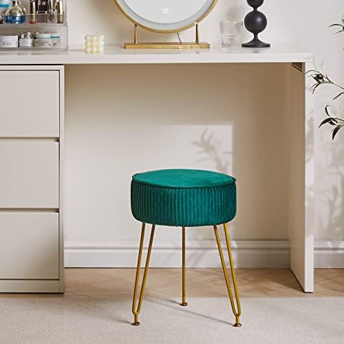 IBUYKE Makeup Vanity Stool, Velvet Round Footrest Ottoman, Green LG-30L