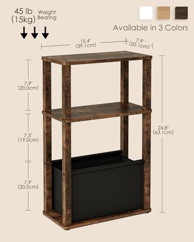 Narrow Side Table, 3-Tier Night Stand with Storage Bag, Skinny Nightstand for Small Spaces, Wooden Bedside Table for Living Room, Bedroom, Rustic Brown