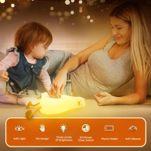 Existential Crisis Duck Lamp - 3-Level Dimmable Rechargeable Night Light for Kids Breastfeeding & Nursery | Silicone, Touch Control & Lying Flat Design, Toddler Room Safe (Ducky Lay Lamp)