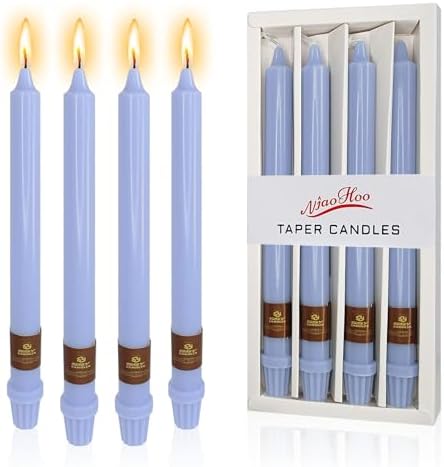 NJAO HOO Blue Candlesticks 10 Inch Handmade Dripless Taper Candles Unscented Colored Candle Set for Home Decor Spring, Pack of 4 - Up to 9-11 Hours Burn